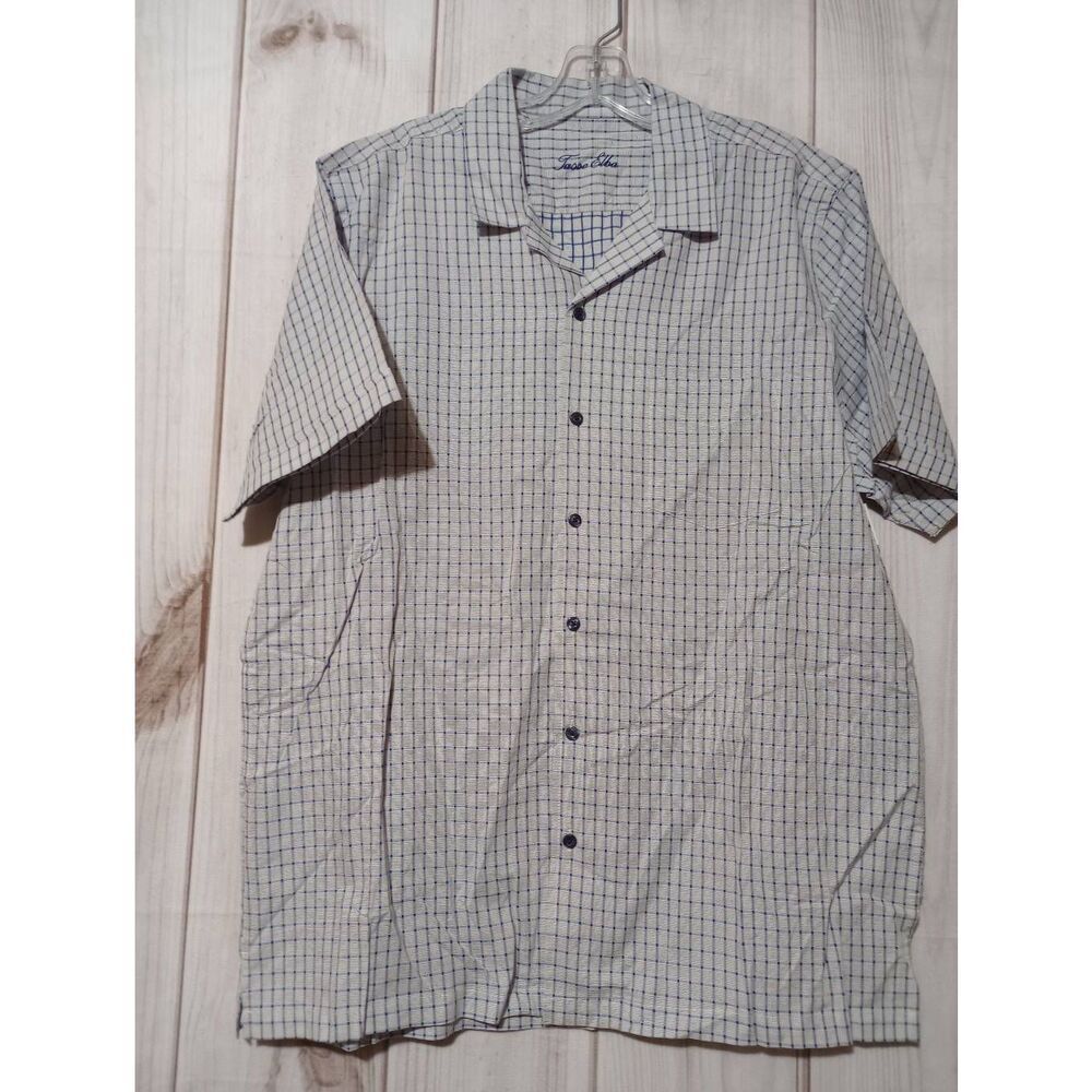 Tasso Elba Shirt Men's Large Gray Blue Short Sleeve Button Front
